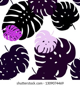 Dark Purple vector seamless abstract background with leaves. Sketchy doodles with leaves on blurred background. Design for wallpaper, fabric makers.