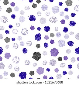 Dark Purple vector seamless abstract background with leaves, flowers. Brand new colored illustration with leaves and flowers. Template for business cards, websites.