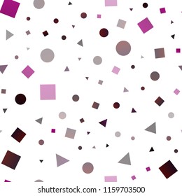 Dark Purple vector seamless backdrop with lines, circles, rhombus. Decorative design in abstract style with lines, dots, cubes. Trendy design for wallpaper, fabric makers.