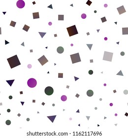 Dark Purple vector seamless backdrop with lines, circles, rhombus. Abstract gradient illustration with circles, triangles, cubes. Design for textile, fabric, wallpapers.