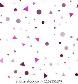 Dark Purple vector seamless backdrop with lines, circles. Glitter abstract illustration with spheres, triangular lines. Pattern for design of window blinds, curtains.