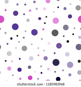 Dark Purple vector seamless backdrop with dots. Abstract illustration with colored bubbles in nature style. Pattern for trendy fabric, wallpapers.