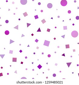 Dark Purple vector seamless backdrop with lines, circles, rhombus. Glitter abstract illustration with spheres, squares, lines. Pattern for trendy fabric, wallpapers.