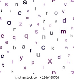 Dark Purple vector seamless backdrop with english symbols. Shining colorful illustration with isolated letters. Design for wallpaper, fabric makers.