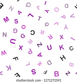 Dark Purple vector seamless backdrop with english symbols. Shining colorful illustration with isolated letters. Texture for window blinds, curtains.