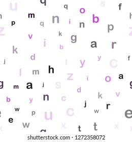 Dark Purple vector seamless backdrop with english symbols. Modern geometrical illustration with ABC english symbols. Design for wallpaper, fabric makers.