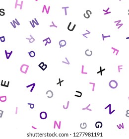 Dark Purple vector seamless backdrop with english symbols. Colored alphabet signs with gradient on white background. Template for business cards, websites.