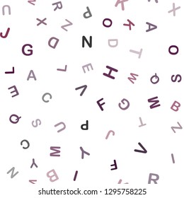 Dark Purple vector seamless backdrop with english symbols. Shining illustration with ABC symbols on abstract template. Template for business cards, websites.