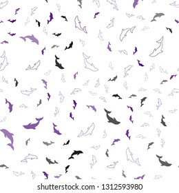 Dark Purple vector seamless backdrop with ocean dolphins. Decorative design in natural style with sea dolphins. Natural design for wallpapers.