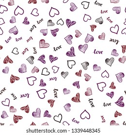 Dark Purple vector seamless backdrop with phrase LOVE YOU, hearts. Illustration with phrase LOVE YOU, hearts for valentine's day. Design for textile, fabric, wallpapers.
