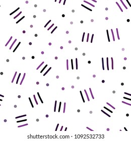 Dark Purple vector seamless background with lines, ovals. Colorful seamless gradient with lines and signs of maths. Pattern for design of window blinds, curtains.