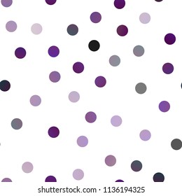 Dark Purple vector seamless background with dots. Glitter abstract illustration with blurred drops of rain. Pattern can be used as texture of water, rain drops.