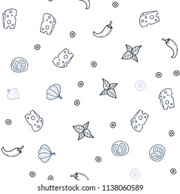 Dark Purple vector seamless background with tasty food. Beautiful colored illustration with food in doodle style. Pattern for menu of cafes, bars, restaurants.