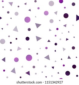 Dark Purple vector seamless background with triangles, circles. Glitter abstract illustration with spheres, triangular lines. Trendy design for wallpaper, fabric makers.