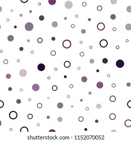 Dark Purple vector seamless background with bubbles. Illustration with set of shining colorful abstract circles. Pattern for trendy fabric, wallpapers.