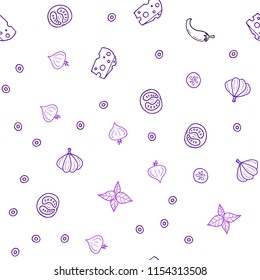Dark Purple vector seamless background with tasty food. Beautiful colored illustration with food in doodle style. Pattern for ads of breakfast, lunch, dinner.