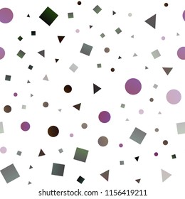 Dark Purple vector seamless background with triangles, circles, cubes. Illustration with colorful circles, triangles, rectangles. Pattern for design of window blinds, curtains.