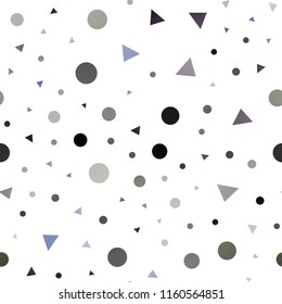 Dark Purple vector seamless background with triangles, circles. Illustration with set of colorful circles, triangles. Pattern for design of window blinds, curtains.