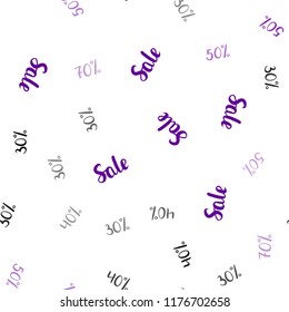 Dark Purple vector seamless background with 30, 40, 50, 70 % signs of sales. Abstract illustration with colorful gradient symbols of sales. Backdrop for ads, leaflets of Black Friday.