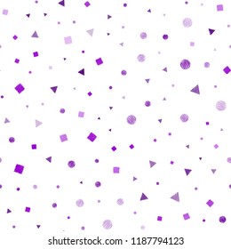 Dark Purple vector seamless background with triangles, circles, cubes. Circles, lines, rhombus with colorful gradient. Pattern for design of window blinds, curtains.
