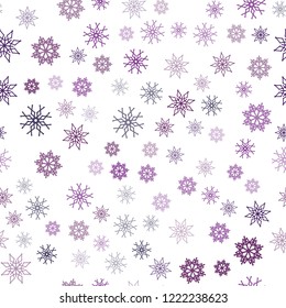 Dark Purple vector seamless background with xmas snowflakes. Glitter abstract illustration with crystals of ice. Pattern for design of window blinds, curtains.