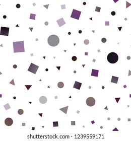 Dark Purple vector seamless background with triangles, circles, cubes. Illustration with set of colorful circles, triangles, squares. Template for business cards, websites.