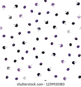 Dark Purple vector seamless background with coffee, beans. Gradient illustration with coffee beans, tea cups. Template of a black hot beverage in a cafe.