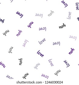 Dark Purple vector seamless background with words of love. Decorative illustration with words of love in abstract style. Design for wallpaper, fabric makers.