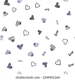 Dark Purple vector seamless background with words of love, hearts. Colorful illustration with quote LOVE YOU, hearts. Design for wallpaper, fabric makers.