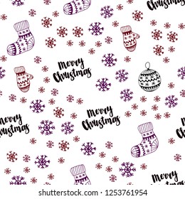 Dark Purple vector seamless background with xmas snowflakes, balls, socks, mittens. Colorful xmas elements with gradient. Pattern for trendy fabric, wallpapers.