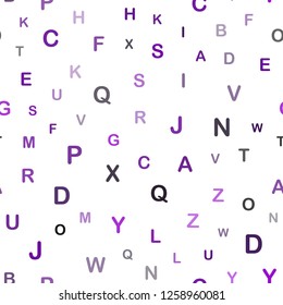Dark Purple vector seamless background with signs of alphabet. Abstract illustration with colored latin alphabet. Texture for window blinds, curtains.