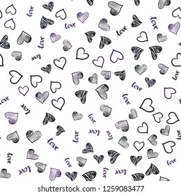 Dark Purple vector seamless background with words of love, hearts. Colorful illustration with quote LOVE YOU, hearts. Design for textile, fabric, wallpapers.