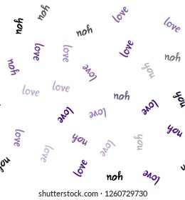 Dark Purple vector seamless background with words of love. Illustration with phrase LOVE YOU for valentine's day. Pattern for trendy fabric, wallpapers.