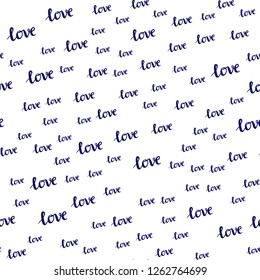 Dark Purple vector seamless background with words of love. Illustration with phrase LOVE YOU for valentine's day. Pattern for design of fabric, wallpapers.