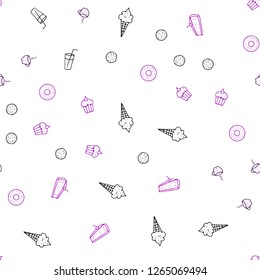 Dark Purple vector seamless background with tasty food. Decorative shining illustration with food on abstract template. Pattern for ads of breakfast, lunch, dinner.