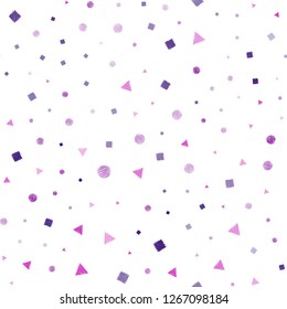 Dark Purple vector seamless background with triangles, circles, cubes. Circles, lines, rhombus with colorful gradient. Pattern for trendy fabric, wallpapers.