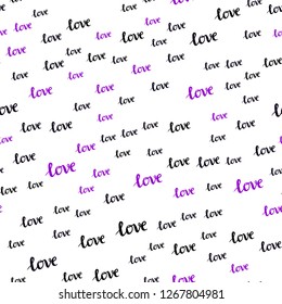 Dark Purple vector seamless background with words of love. Illustration with phrase LOVE YOU for valentine's day. Design for wallpaper, fabric makers.