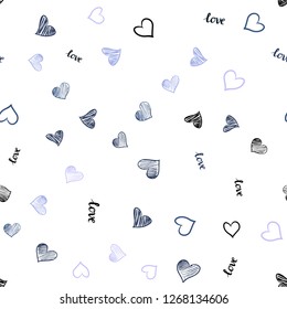 Dark Purple vector seamless background with words of love, hearts. Colorful illustration with quote LOVE YOU, hearts. Design for textile, fabric, wallpapers.