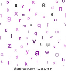 Dark Purple vector seamless background with signs of alphabet. Abstract illustration with colored latin alphabet. Design for textile, fabric, wallpapers.
