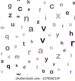 Dark Purple vector seamless background with signs of alphabet. Colored alphabet signs with gradient on white background. Design for textile, fabric, wallpapers.