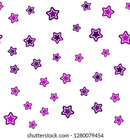 Dark Purple vector seamless background with colored stars. Decorative shining illustration with stars on abstract template. Pattern for trendy fabric, wallpapers.