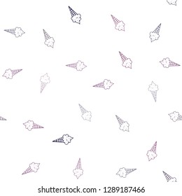 Dark Purple vector seamless background with ice-cream cones. Decorative design of ice-cream cones in doodle style. Pattern for menu of cafes and restaurants.