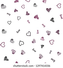 Dark Purple vector seamless background with words of love, hearts. Colorful illustration with quote LOVE YOU, hearts. Design for wallpaper, fabric makers.