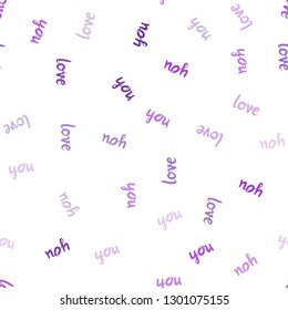 Dark Purple vector seamless background with words of love. Decorative design in doodle style with text LOVE YOU. Design for wallpaper, fabric makers.