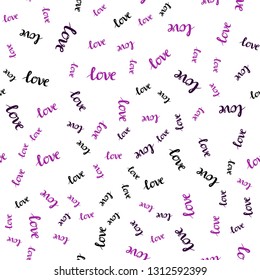 Dark Purple vector seamless background with words of love. Decorative illustration with words of love in abstract style. Design for textile, fabric, wallpapers.