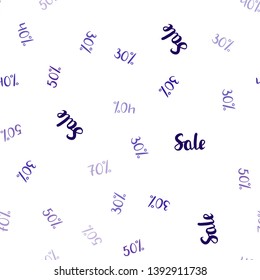 Dark Purple vector seamless background with 30, 40, 50 % signs of sales. Abstract illustration with colorful gradient symbols of sales. Design for business ads, commercials.