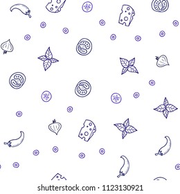 Dark Purple vector seamless cover with cuisine gourmet. Illustration with set of fresh food in doodle style. Template for meal cooking in kitchen.