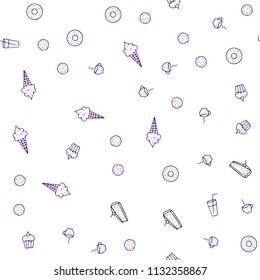 Dark Purple vector seamless cover with cuisine gourmet. Decorative shining illustration with food on abstract template. Design for ad, poster, banner of cafes or restaurants.