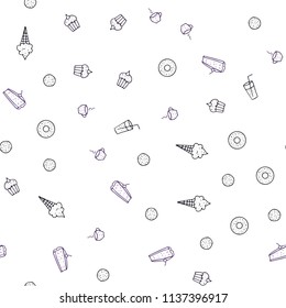 Dark Purple vector seamless cover with cuisine gourmet. Blurred decorative design of snacks in doodle style. Pattern for ad, booklets, leaflets of restaurants.