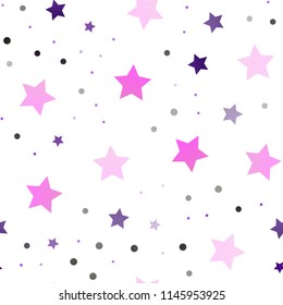 Dark Purple vector seamless cover with small and big stars. Blurred decorative design in simple style with stars. The pattern can be used for websites.